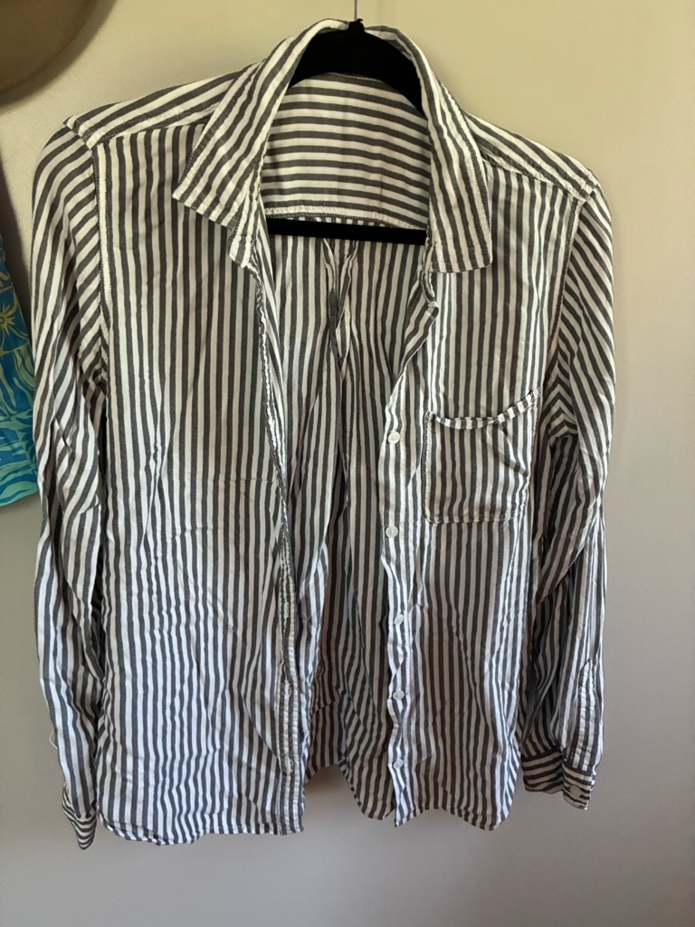 Striped Button-Up Shirt in White and gray